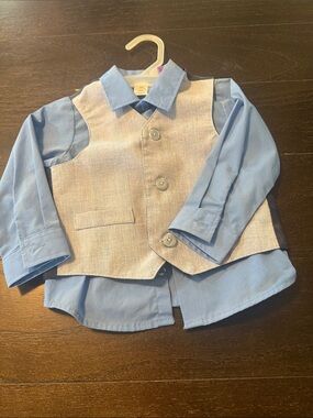 George Light Blue Shirt and Beige Vest Set